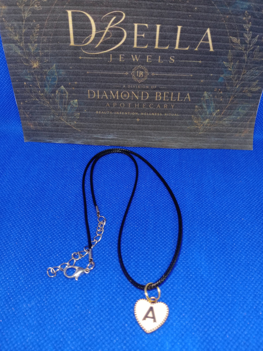 Heart Initial 'A' Pendant Necklace in Black